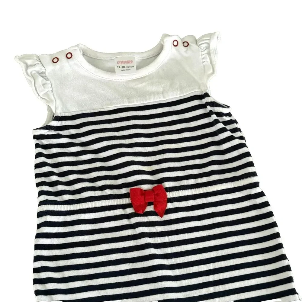 Gymboree Baby Girl 12-18M Nautical Stripe Red White Blue Romper Patriotic Cotton
